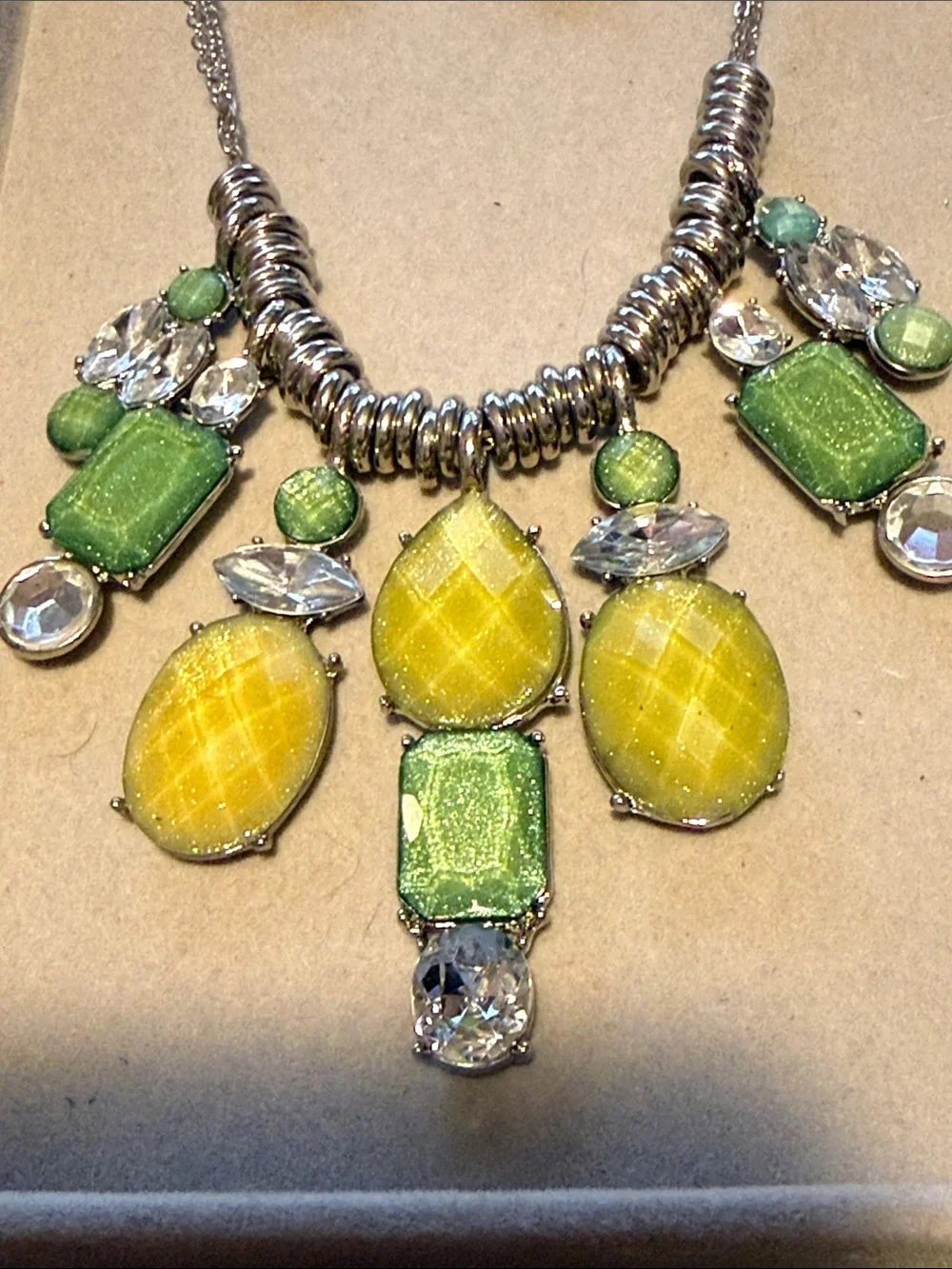 New York & Company Yellow and Light Green Statement Necklace & Earring Set